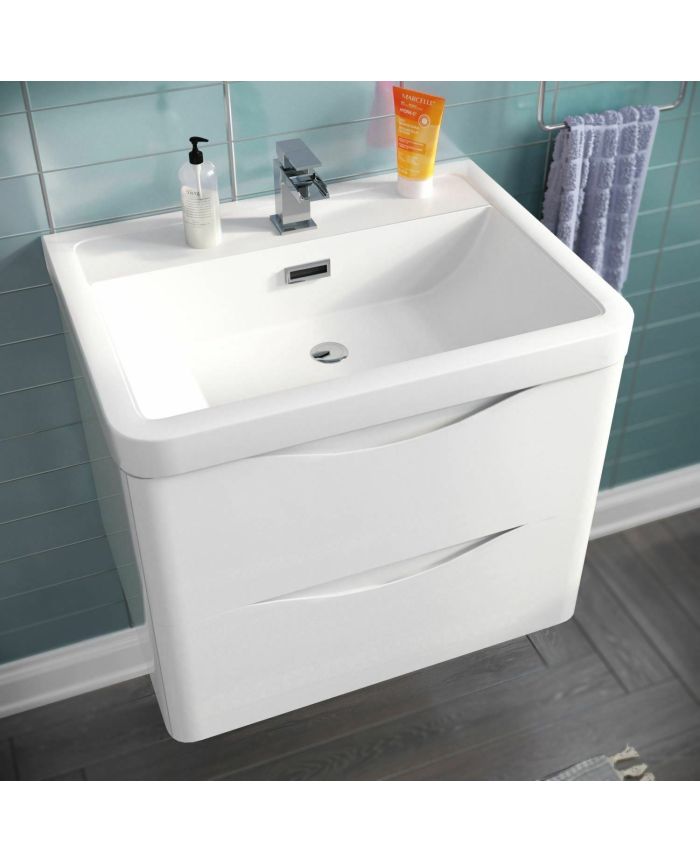 Lyndon Wall Hung White Gloss Bathroom Vanity Unit Resin Basin Cabinet 600 Republic - Wall Mounted Bathroom Basin Units
