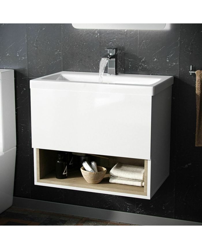 Cloakroom Wall Hung Basin Vanity Unit, Small White Bathroom Vanity Unit