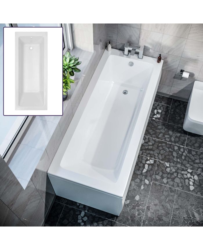 Modern Bathroom Single Ended 1700mm Straight Bath Round Acrylic White Bathtub 
