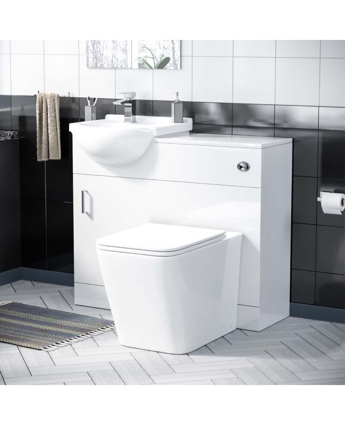 450mm Bathroom Vanity Unit Basin Sink Cabinet with Close Coupled Toilet Tap Set 