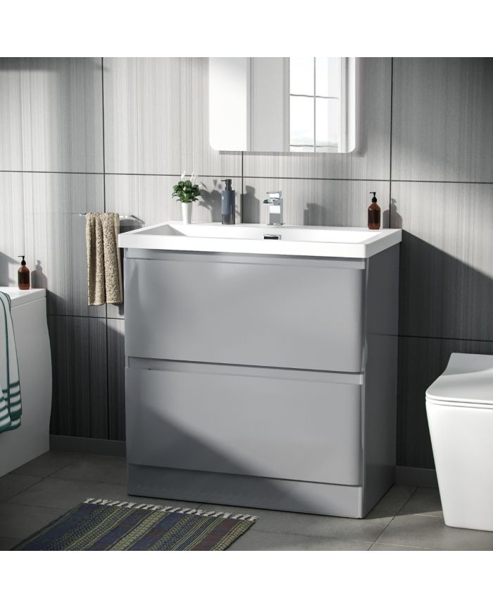 Chavis 800mm Floor Standing Vanity Basin Unit Light Grey Bathroom Republic - Pale Grey Bathroom Vanity Unit