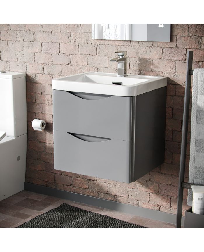 Howards 500 Wall Hung Basin Vanity Unit 2 Drawer Bathroom Storage Cabinet Light Grey - 500mm Wide Bathroom Cabinet