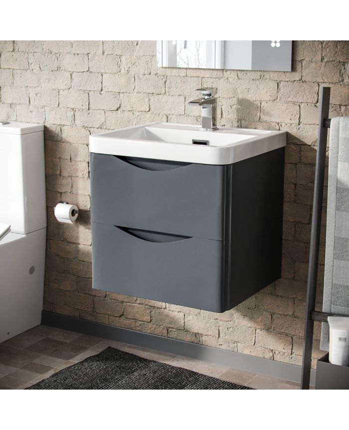 Howards 500 Wall Hung Basin Vanity Unit 2 Drawer Bathroom Storage Cabinet Grey - Bathroom Sink With Storage Grey