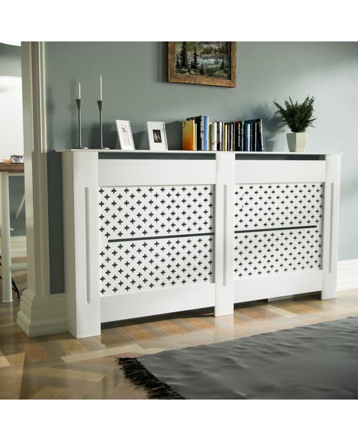 Stop by complexity Transistor Boa 1520mm Large MDF Wood Radiator Cover Flower Pattern Grill Matte White
