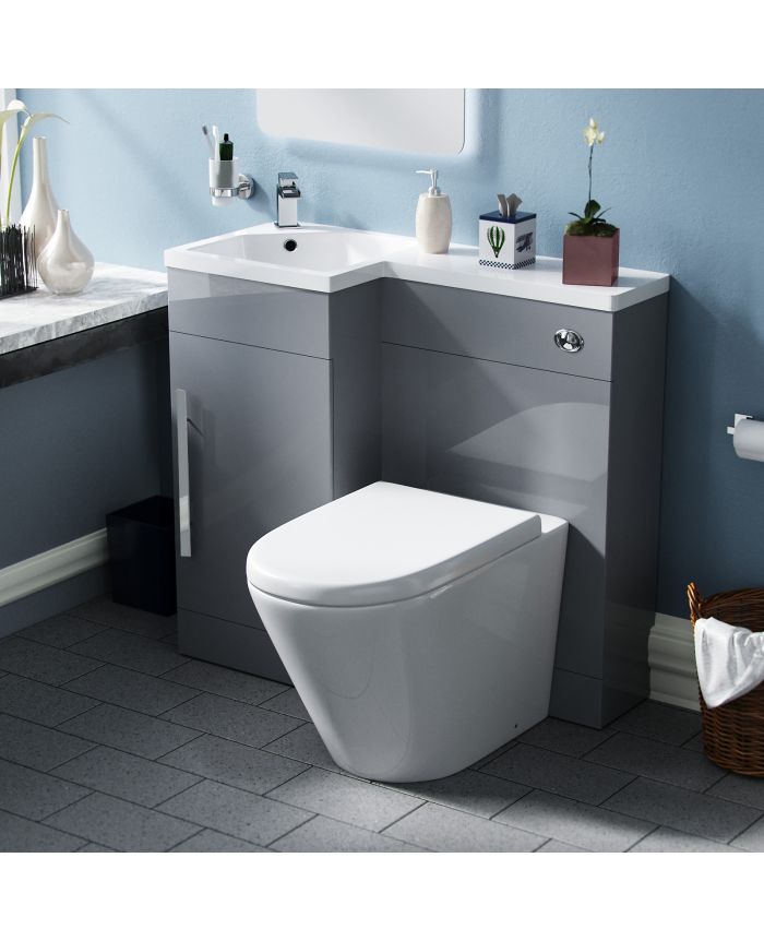 Elen 900mm Light Grey Lh Wc Basin Vanity Unit And Toilet Bathroom Republic - Bathroom Toilet And Sink Unit Grey