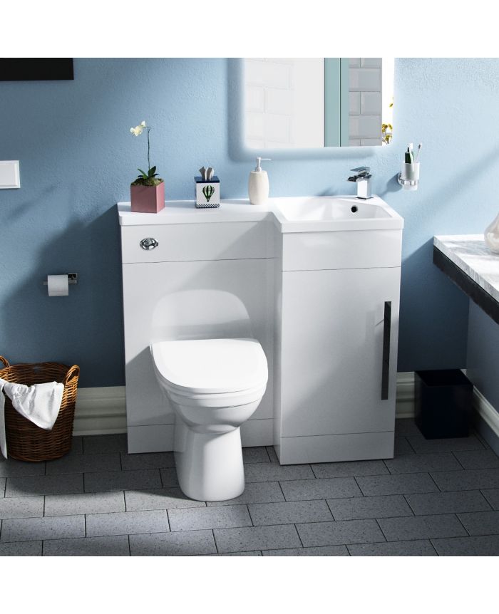 900MM COMBINATION VANITY & TOILET SET GLOSS WHITE BATHROOM SINK BASIN WITH CONCEALED CISTERN Standard Pan, No Tap 
