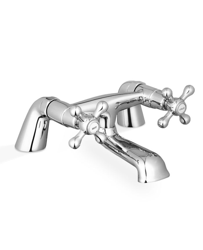 Chrome Traditional Cross Handle Bath Filler Mixer Taps Shower Wall Mounted 