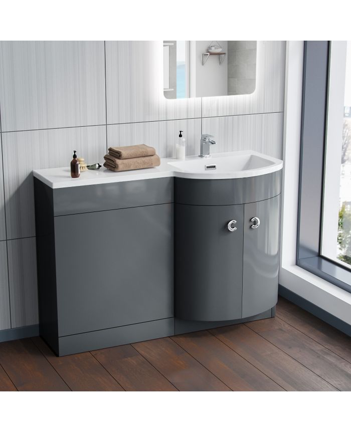 Dene 1100mm Rh Grey Bathroom Basin Combination Vanity Unit - Grey Bathroom Sink Cupboard