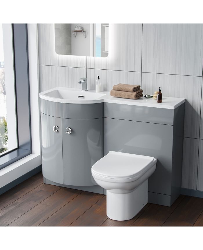 Dene 1100mm Lh Bathroom Basin Combination Vanity Unit Eslo Back To Wall Toilet - Bathroom Vanity And Toilet Combination Uk