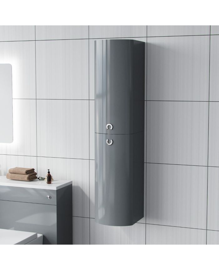 Dene Light Grey Tall Wall Hung Bathroom Cabinet Republic - Tall Wall Mounted Mirror Bathroom Cabinets