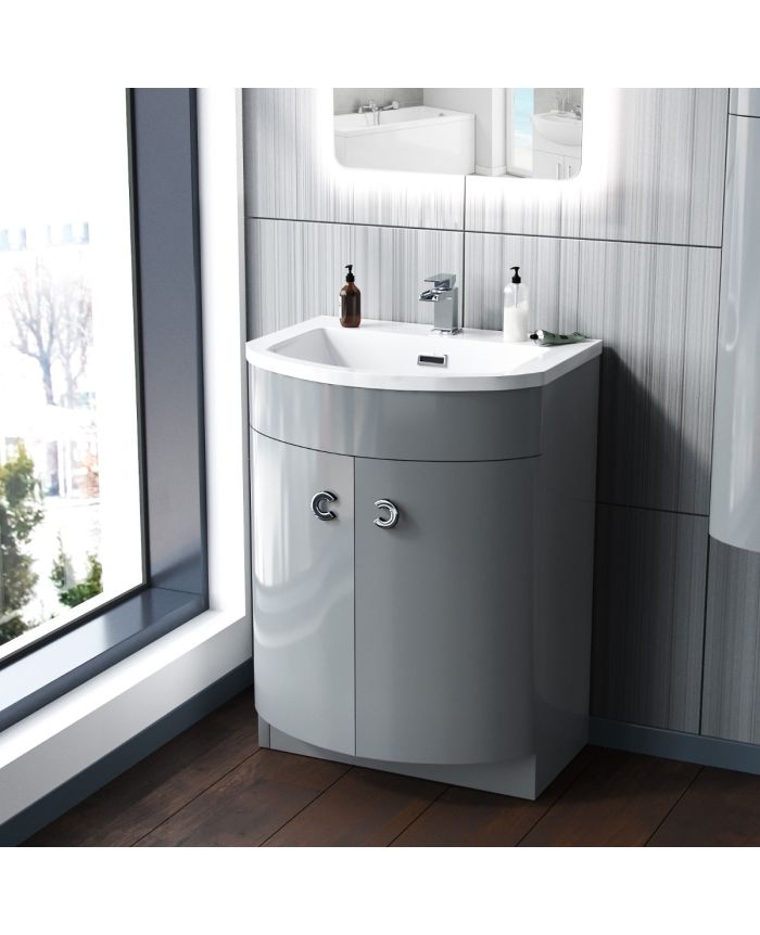 Dorrans 600 Mm Light Grey Vanity Basin Cabinet - Light Grey Bathroom Vanity Unit