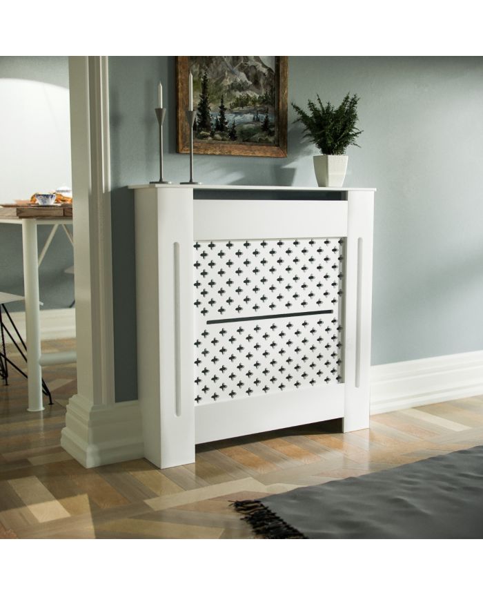 RADIATOR COVER Cabinet grille Tradition MDF Vertical Slatted Wood WHITE 780mm