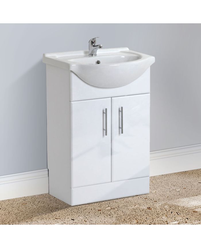 Waste 550mm Bathroom Vanity Unit & Basin Sink Gloss White Floorstanding Tap 
