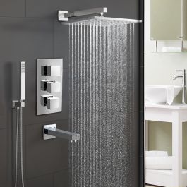 Square or Round Chrome Concealed Thermostatic Twin Head Mixer Shower Valve Sets 