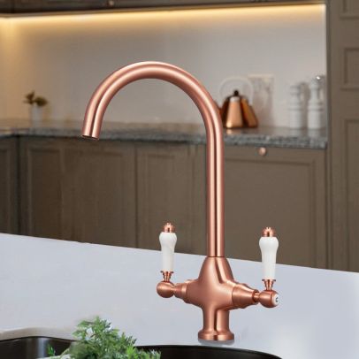 Traditional Brushed Brass Kitchen Mixer Tap With Swivel Spout