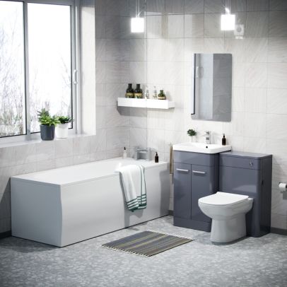 Afern 500mm Basin Vanity Unit, WC Unit, BTW Toilet & Bath Suite Steel Grey