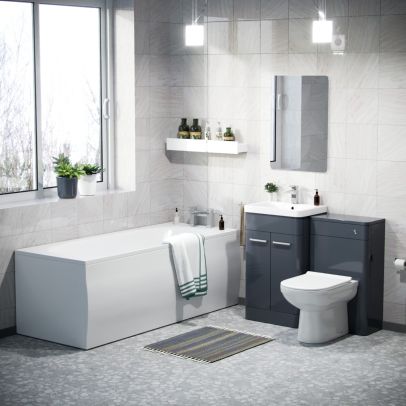 Afern 500mm Basin Vanity Unit, WC Unit, BTW Toilet & Bath Suite Anthracite