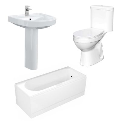Close Coupled WC Toilet Basin and Pedestal Bathroom Suite with Traditional Bath Filler Tap Set
