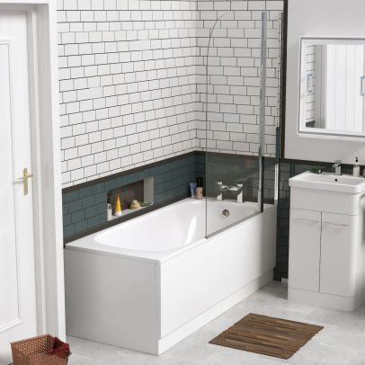 Zensen 1700mm Round Bathroom Shower Screen Bath Front Panel - Single Ended White Bathtub