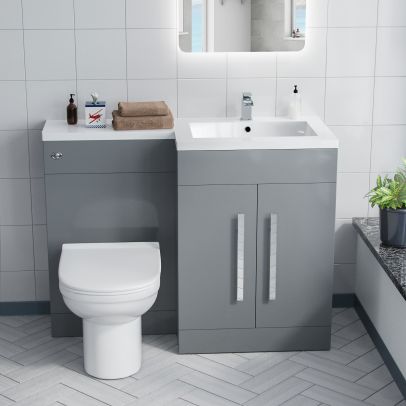 Aric RH 1100mm Flat Pack Vanity Basin Unit, WC Unit & Elso Back To Wall Toilet Light Grey
