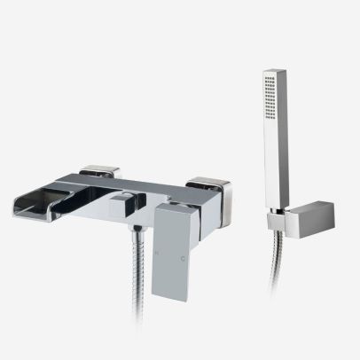 Ozone Designer Waterfall Effect Wall Mounted Chrome Concealed Bath Shower Mixer Tap with Pencil Handset Kit