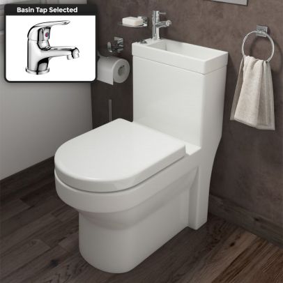 2 In 1 Compact Close Coupled Toilet and Basin Combo Space Saver Unit with Mono Mixer Tap
