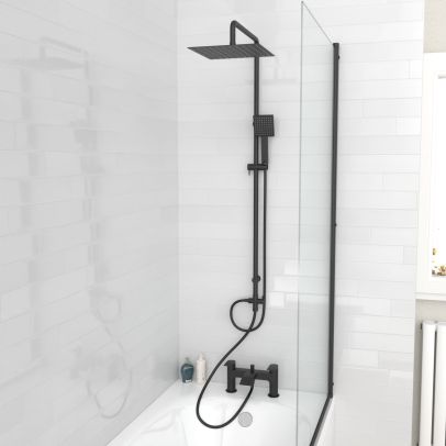 Croxton Square Shower Bath Mixer Tap, Handset & Riser Rail Kit Matte Black