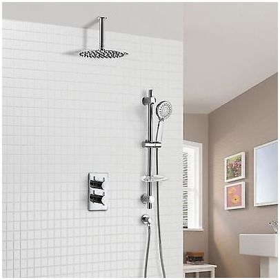 Modern Concealed Thermostatic Mixer Valve With Ceiling Shower Head And Handset Rail Kit