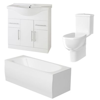 Modern WHite Bath Suite with Basin Vanity & Close Coupled Toilet 