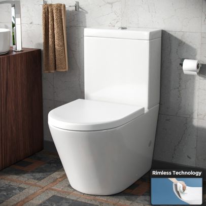Modern Rimless Close Coupled Toilet Ceramic with Soft Closing Seat White | Magus