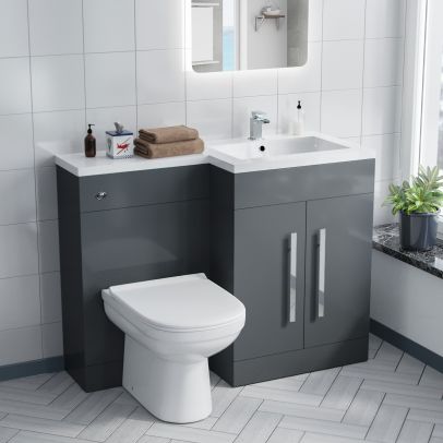 Aric RH 1100mm Flat Pack Vanity Basin Unit, WC Unit & Elso Back To Wall Toilet Grey