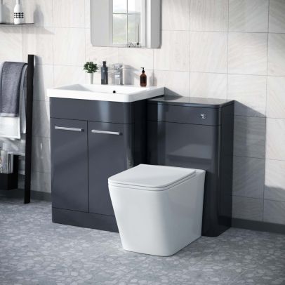 Afern 600mm Vanity Cabinet, WC Unit & Square Rimless Back to Wall Toilet Pan