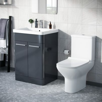 Afern 600mm Floorstanding Vanity Basin Unit & Rimless Close Coupled Toilet Anthracite