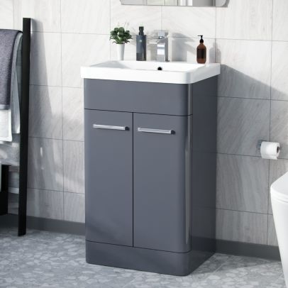 Afern 500mm Vanity Unit Cabinet and Wash Basin Steel Grey