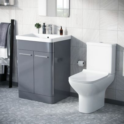 Afern 600mm Floorstanding Vanity Basin Unit & Rimless Close Coupled Toilet Steel Grey