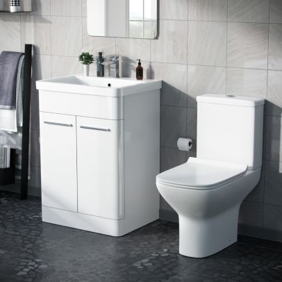 Afern 600mm Floorstanding Vanity Basin Unit & Rimless Close Coupled Toilet White