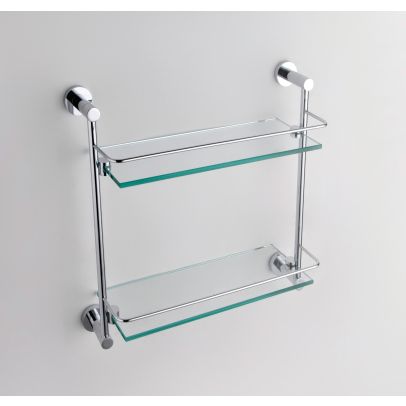 Modern Round Brass Double Glass Shelf