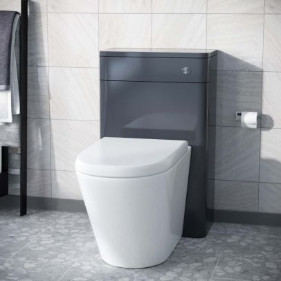 Afern Modern 500mm Grey  Back To Wall WC Unit & Rimless Toilet Pan Space Saving