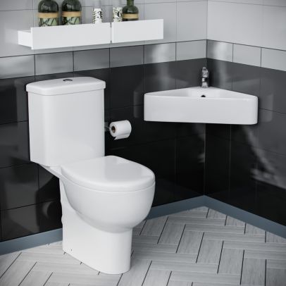 Forel Bathroom Close Coupled WC Toilet Wall Hung Cloakroom Basin Sink Suite