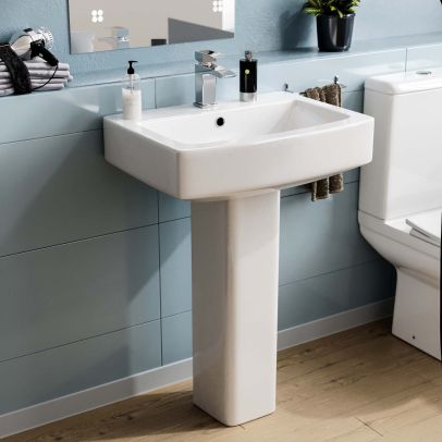 Kelly Square Basin And Full Pedestal White