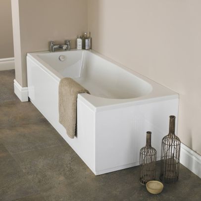 Kaif 1700mm x 750mm Round Single Ended Bath & Leg Set White with Bath Screen