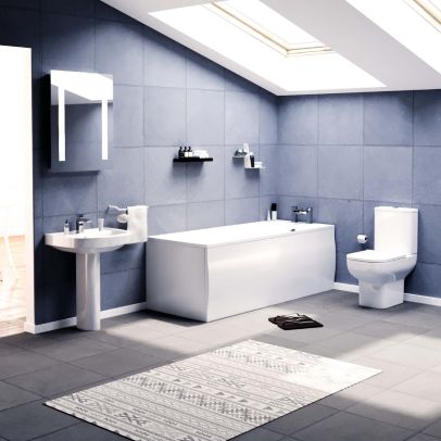 Cobalt 1700mm Bath, Pedestal Basin And WC Toilet 3 Piece Bathroom Suite White