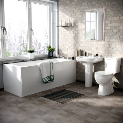 Senore 1700mm Straight Bath, Full Pedestal Basin & Close Coupled Toilet White