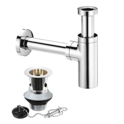 Premium Basin Sink Bottle Trap Waste with Plug, Chain, Slotted Drain Waste Chrome