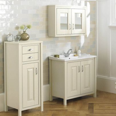 Chiltern 800mm Vanity Basin Unit, Tall Boy Cabinet & 2 Door Mirror Cabinet Furniture Suite Ivory