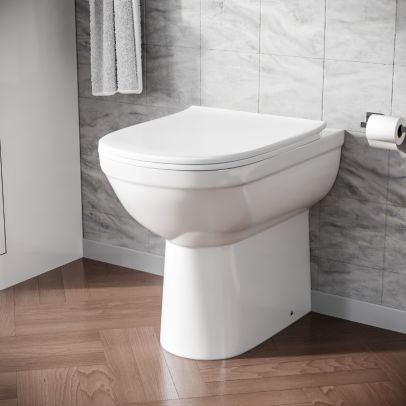 Modern Rimless Comfort Height Back to Wall Toilet with Soft Close Seat White 