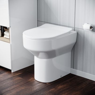 Modern White Rimless Comfort Height Back to Wall Toilet with Soft Close Seat