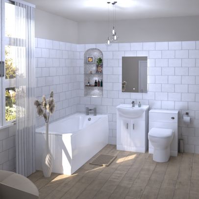Dyon 1700mm Bath Suite, Basin Vanity Unit, WC & BTW Comfort Height Toilet 
