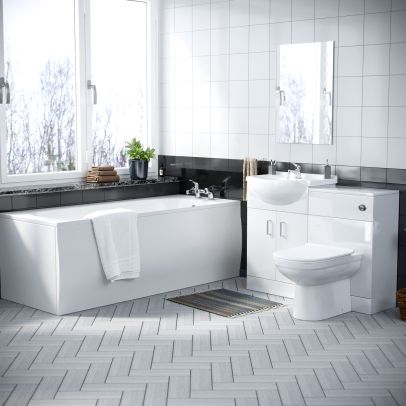 Ellen 1700mm Bath, 550mm Flat Pack Vanity Basin , WC Unit & Back To Wall Toilet 