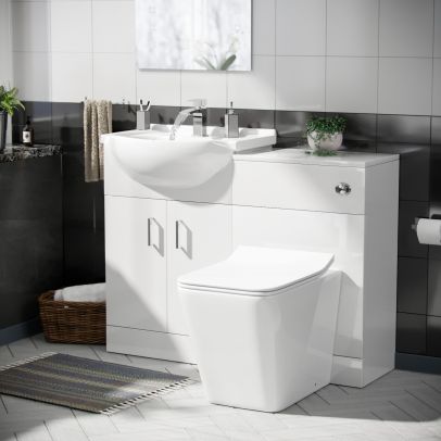 Ellen 550mm Flat Pack Vanity Basin Unit, WC Unit & Elora Back To Wall Toilet White 